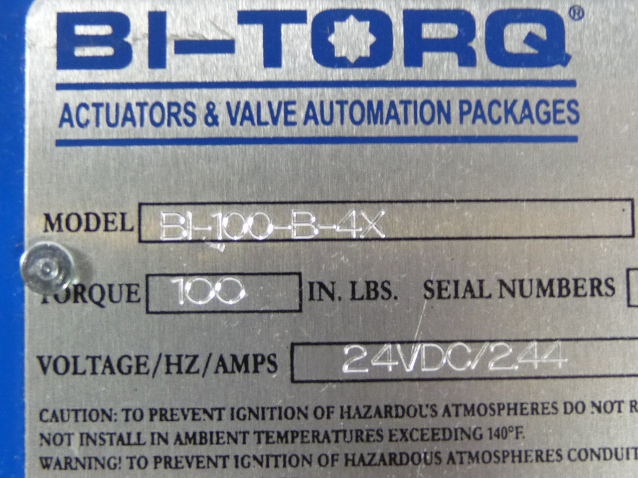 Bi-Torq BI-100-B4X Electric Actuator 24VDC 100 Torque w/ 1-1/4" Valve USED