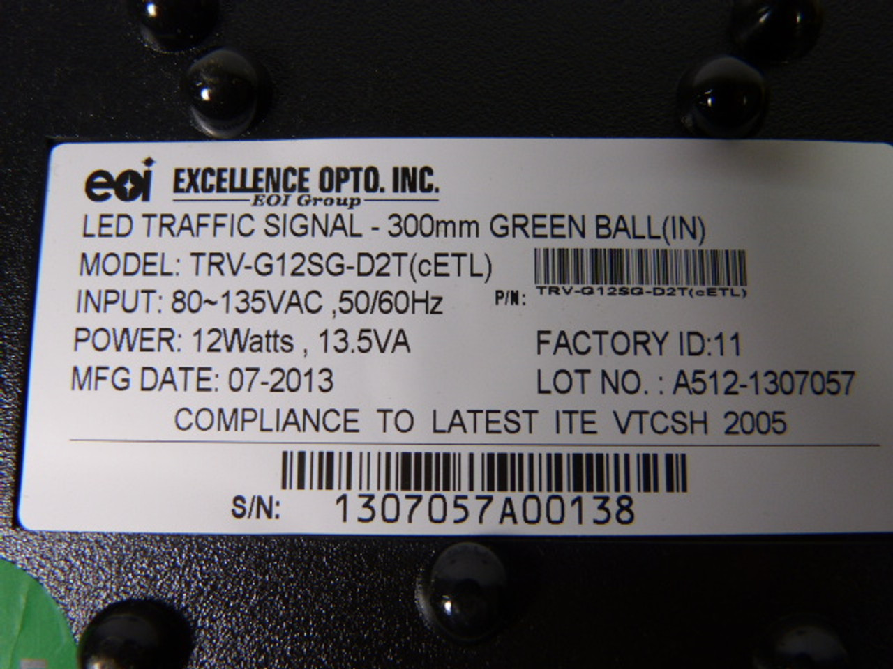 eoi TRV-G12SG-D2T Circular Incandescent Traffic Signal Green ! NEW NO PKG !