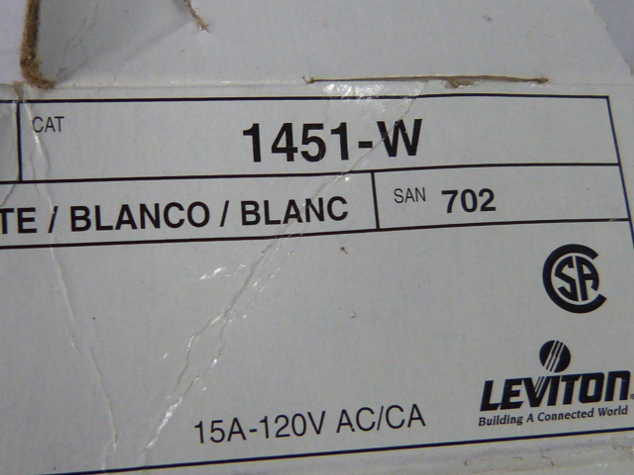 Leviton 1451-W Toggle Wall Light Switch 15amp 120V NOP