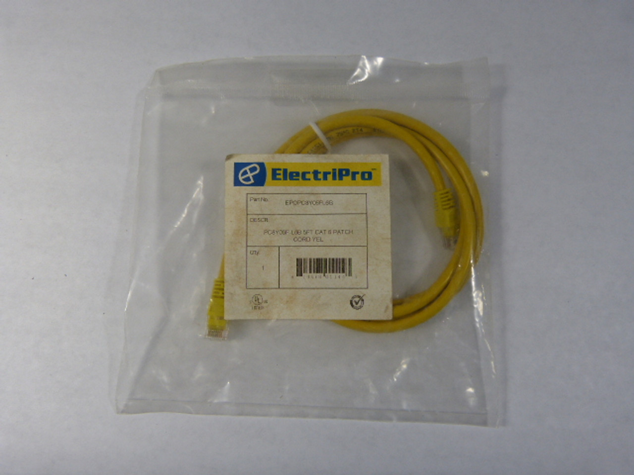 ElectriPro EPOPC8Y05FL6B Cat 6 Patch Cord Yellow 5ft SHELF WEAR NWB