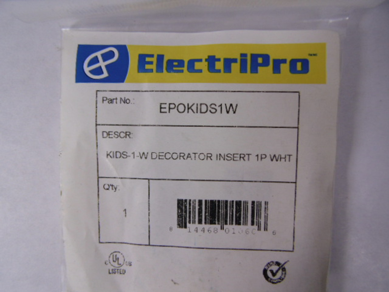 ElectriPro EPOKIDS1W Decorator Insert 1-Port NWB