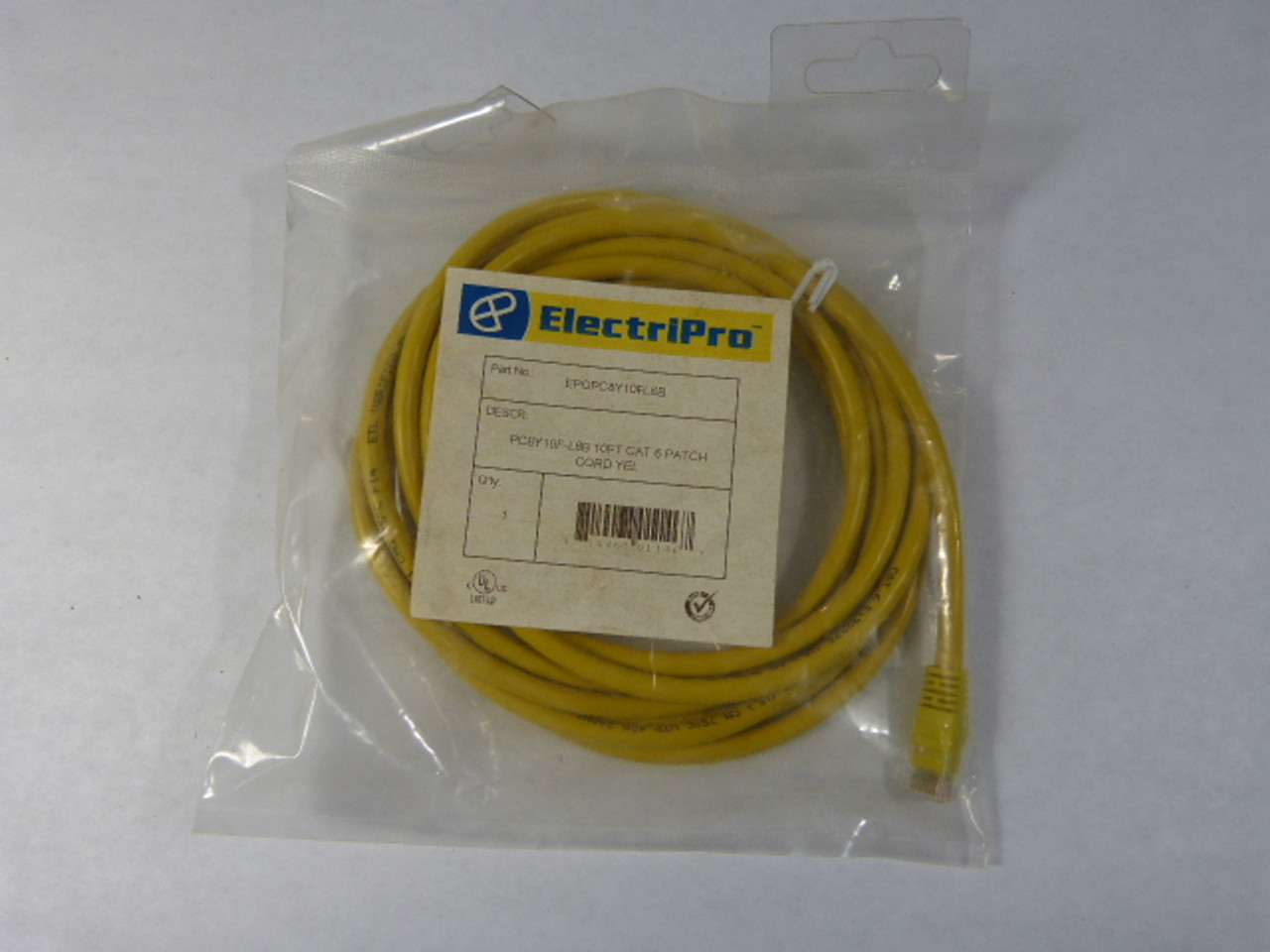ElectriPro EPOPC8Y10FL6B Cat 6 Patch Cord Yellow 10ft SHELF WEAR NWB
