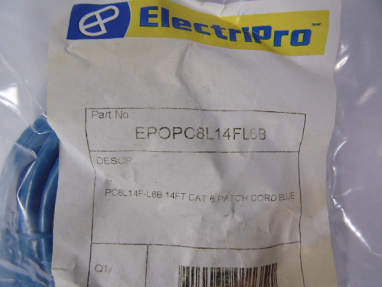 ElectriPro EPOPC8L14FL6B Cat 6 Patch Cord Blue 14ft SHELF WEAR NWB