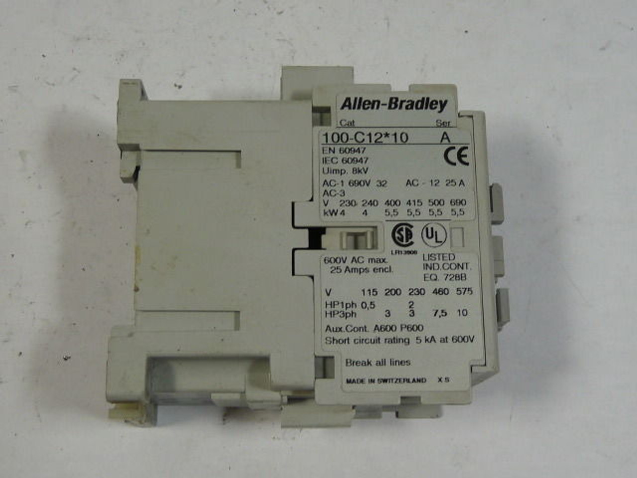 Allen-Bradley 100-C12D10 Contactor 12A 110/120 50/60Hz USED
