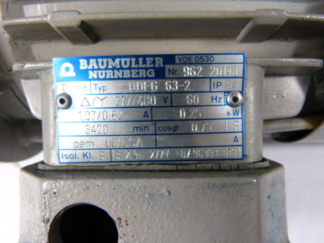 Baumuller 0.25kW 3420RPM 277/460V TEFC 3Ph 1.07/0.62A 60Hz USED