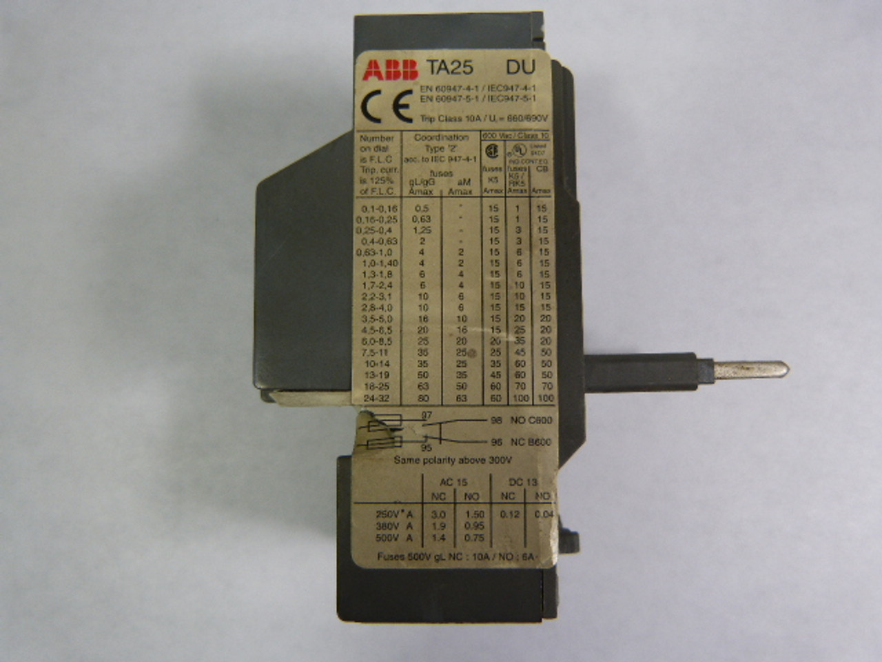 ABB TA25DU-4.0-20 Thermal Overload Relay 2.8-4Amp USED