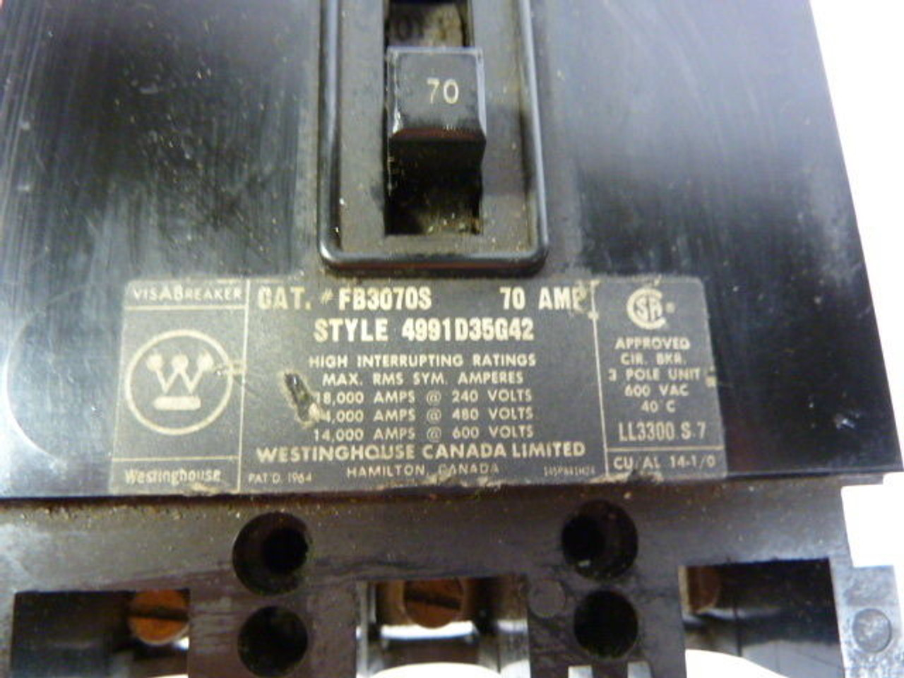 Westinghouse FB3070S Circuit Breaker 70 Amp USED