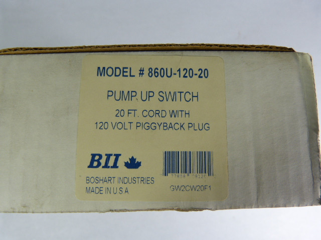 Boshart 860U12020 Pumpup Float Switch 1/2HP ! NEW ! Industrial