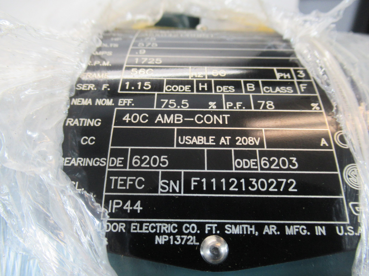 Baldor .75HP 1725RPM 575V 56C TEFC 3Ph .9A 60Hz ! NEW !