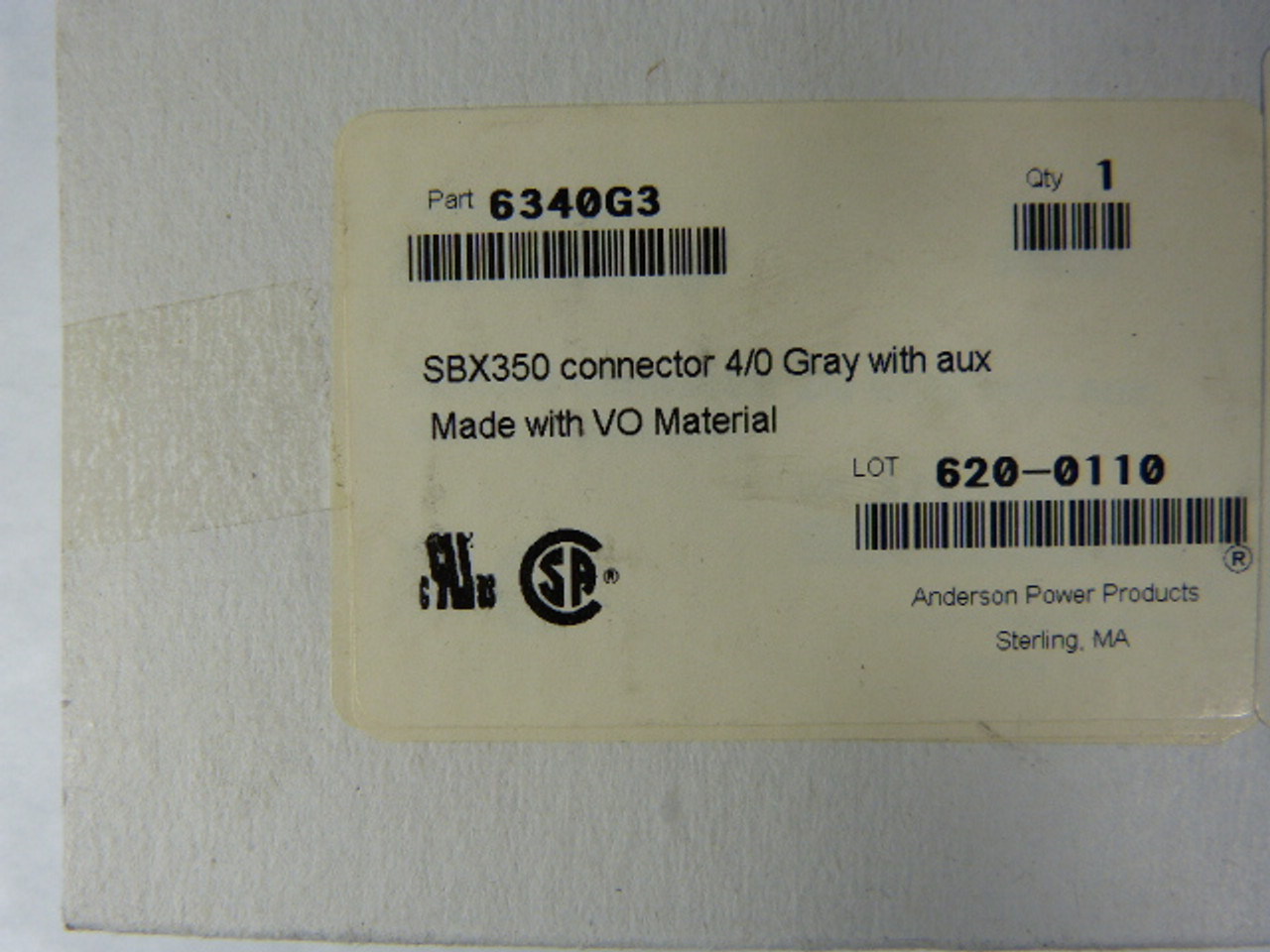 Anderson 6340G3 SBX350 Industrial Connector 350A NEW