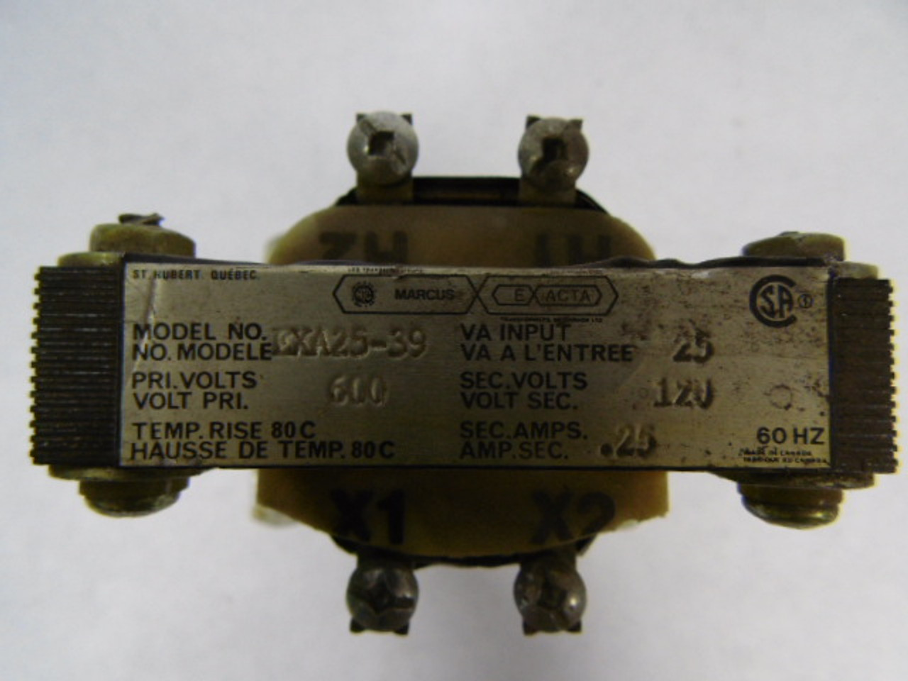 Marcus EXA25-39 Transformer 600 V 25 VA Secondary Volts 12 .12 Amps USED