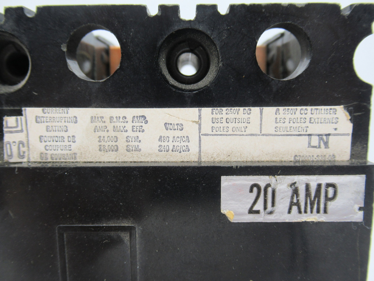 Square D FAL-34020 Circuit Breaker 20A 480VAC 3-Pole USED