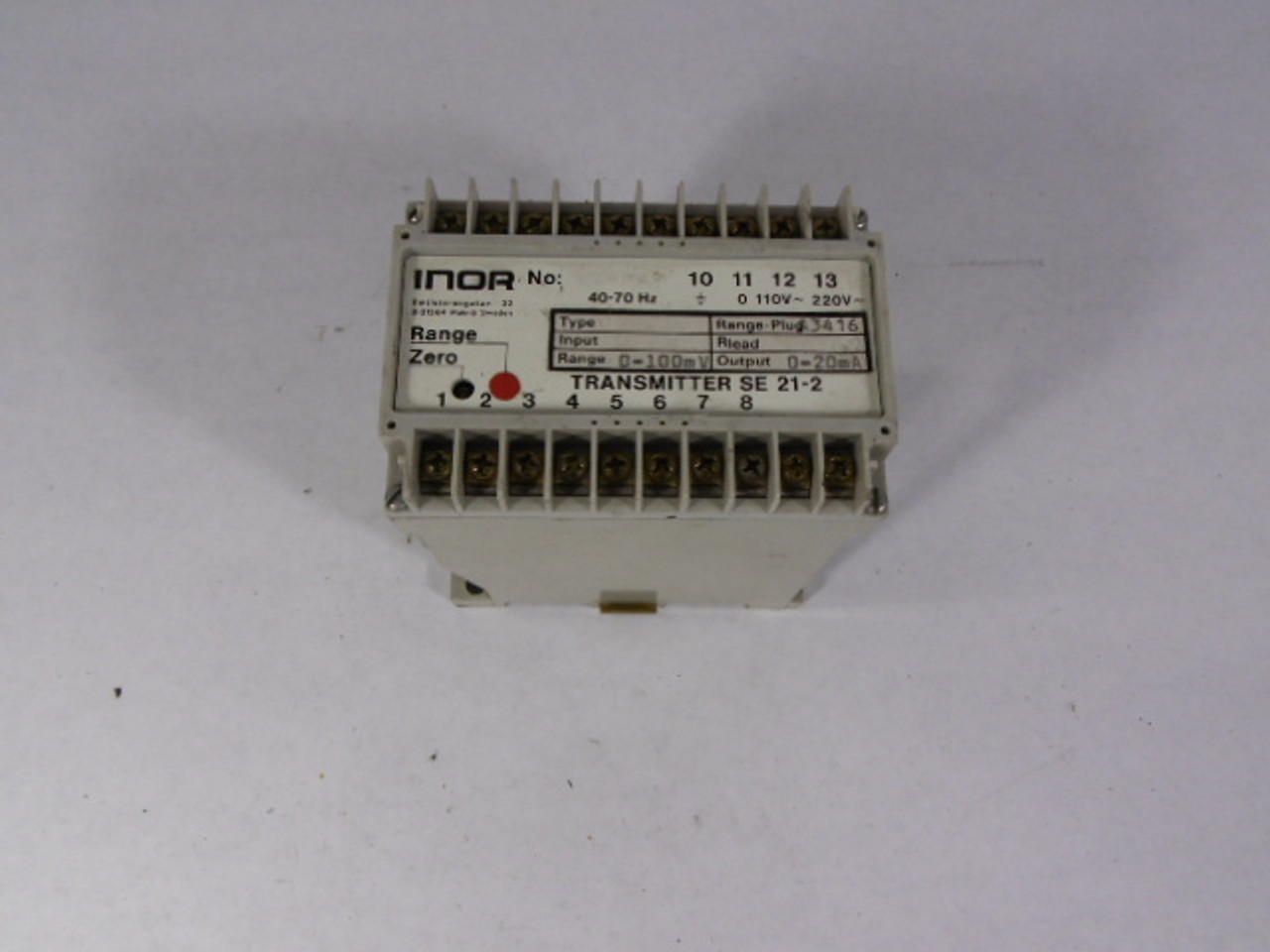 Inor Transmitter SE-21-2 Programmable Transmitter 110/220VAC 0-100mV  USED