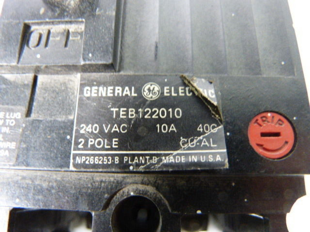 General Electric TEB122010 Circuit Breaker 10Amp 2Pole 240VAC USED