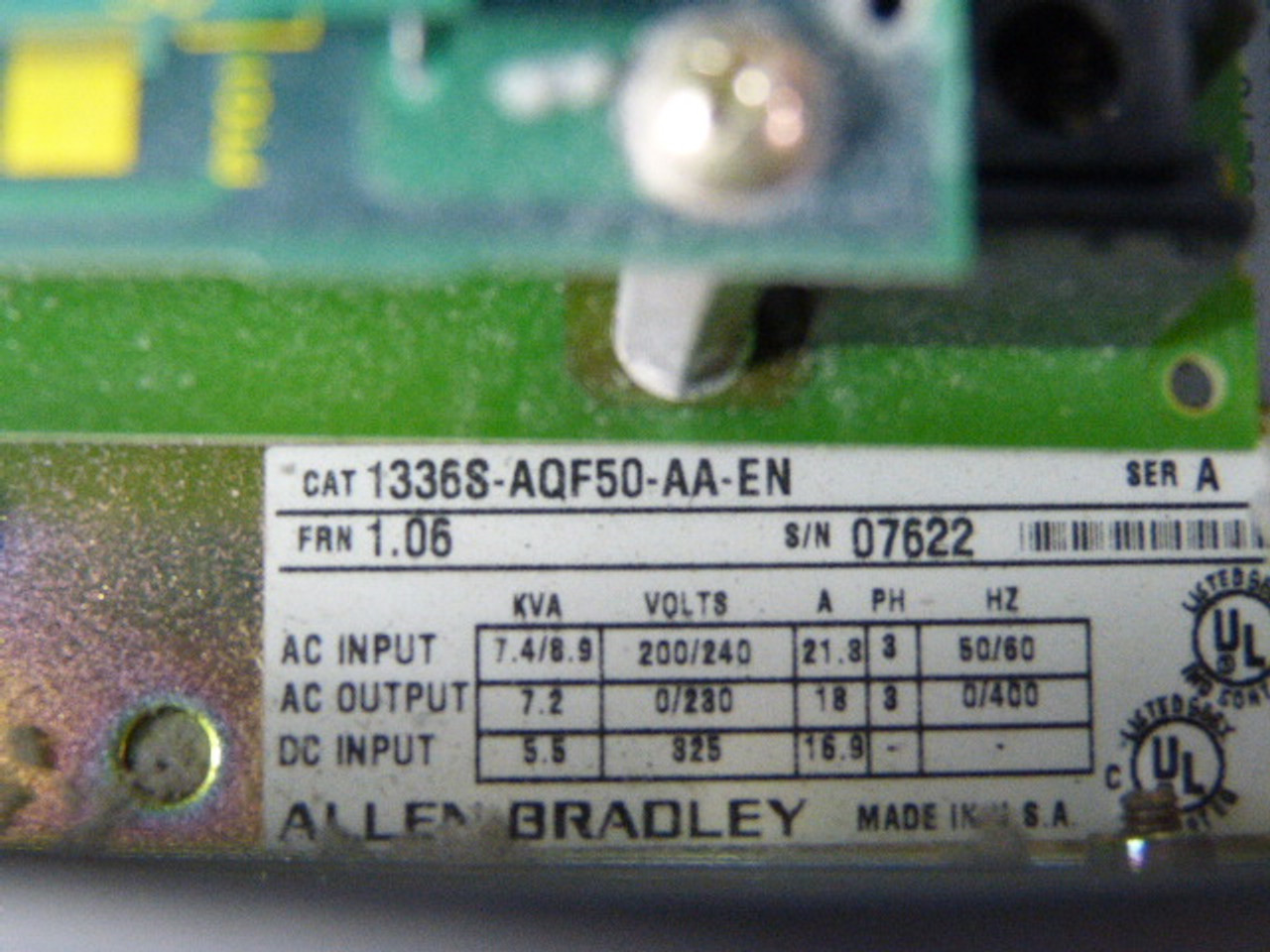 Allen-Bradley 1336S-AQF50-AA-EN Drive 5HP 3Ph 230VAC 0/400Hz USED