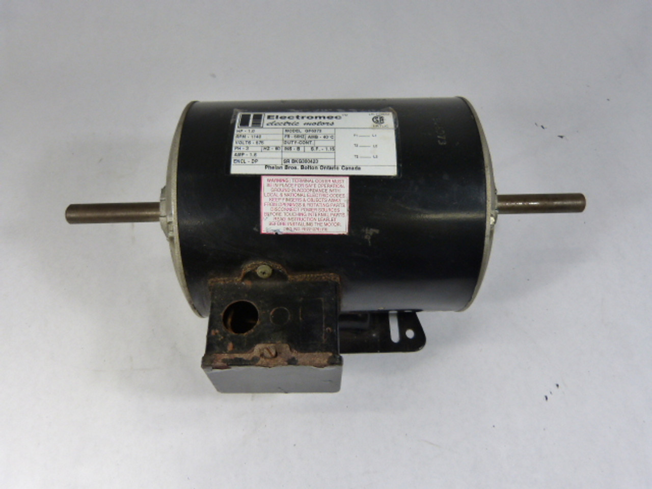 Electro-Mec 1HP 1140RPM 575V 56HZ DP 3Ph 1.6A 60Hz USED