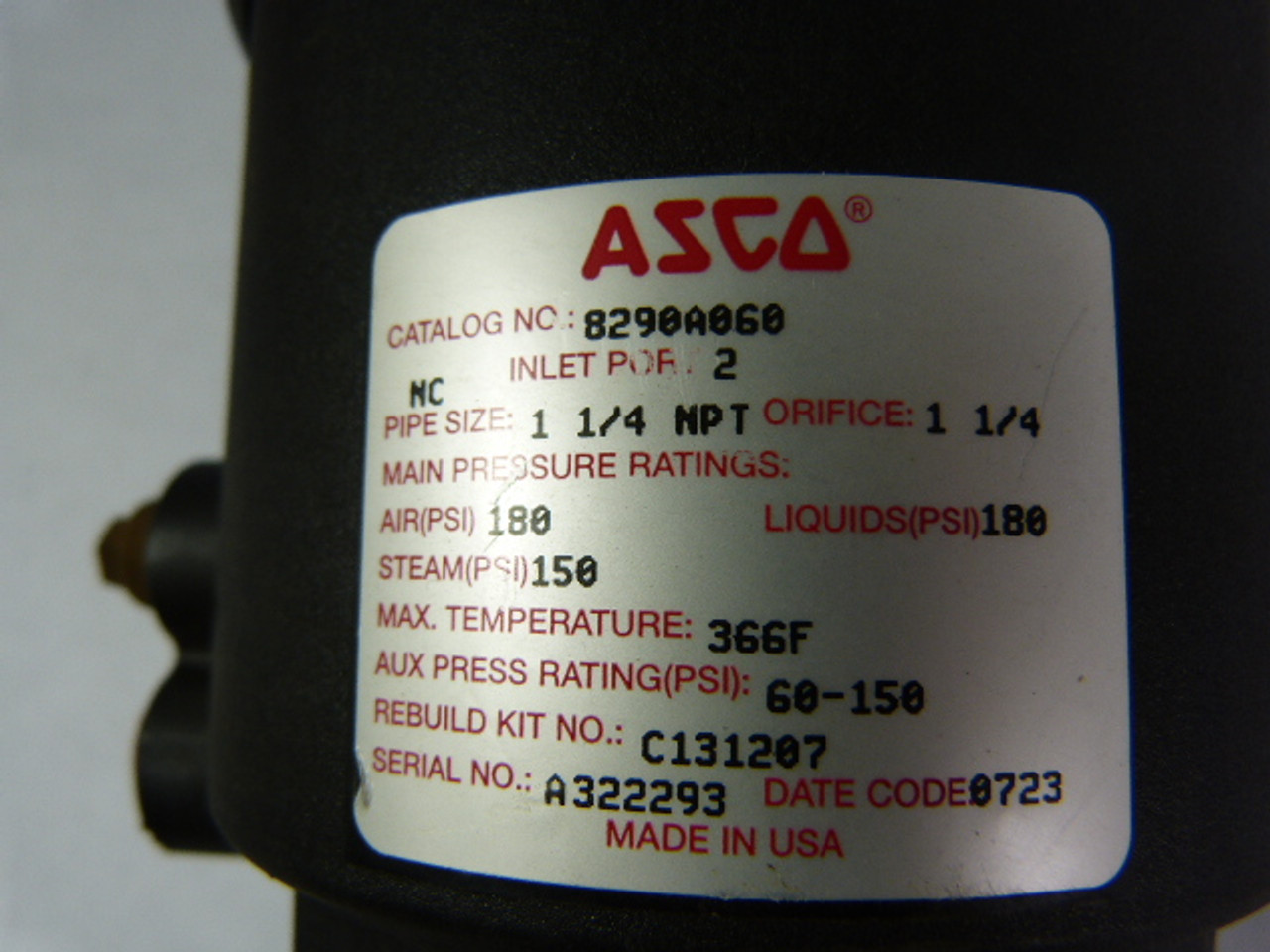 Asco 8290A060 Valve Inlet 2 Pipe Size 1 1/4" NPT ! NOP !