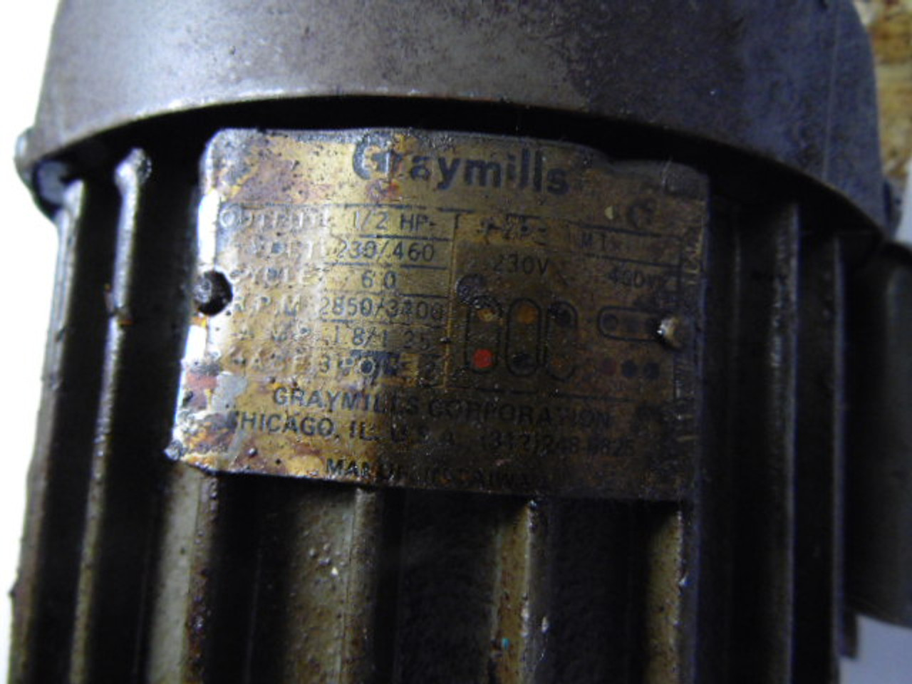 Gray Mills 1/2HP 2850/3400RPM 230/460V TEFC 3Ph 18/1.25A 60Hz USED