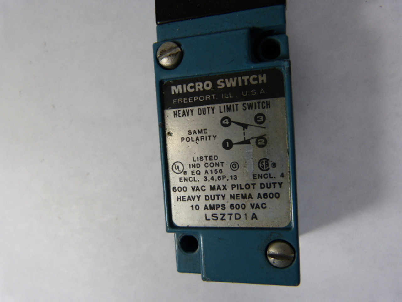 Microswitch LSZ7D1A Limit Switch with Top Roller 600V 10A 1NO 1NC USED