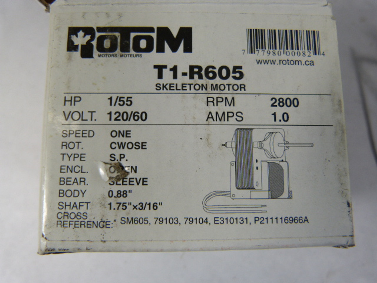 Rotom T1-R605 Motor 1/55 HP 120 V 1.0 A 2800 TPM ! NEW !