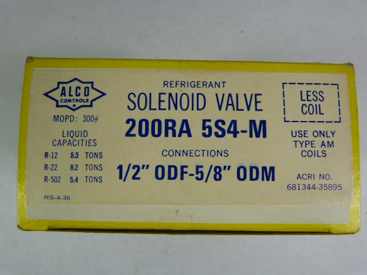 Alco 200RA-5S4-M Solenoid Valve 1/2" ODF ! NEW !