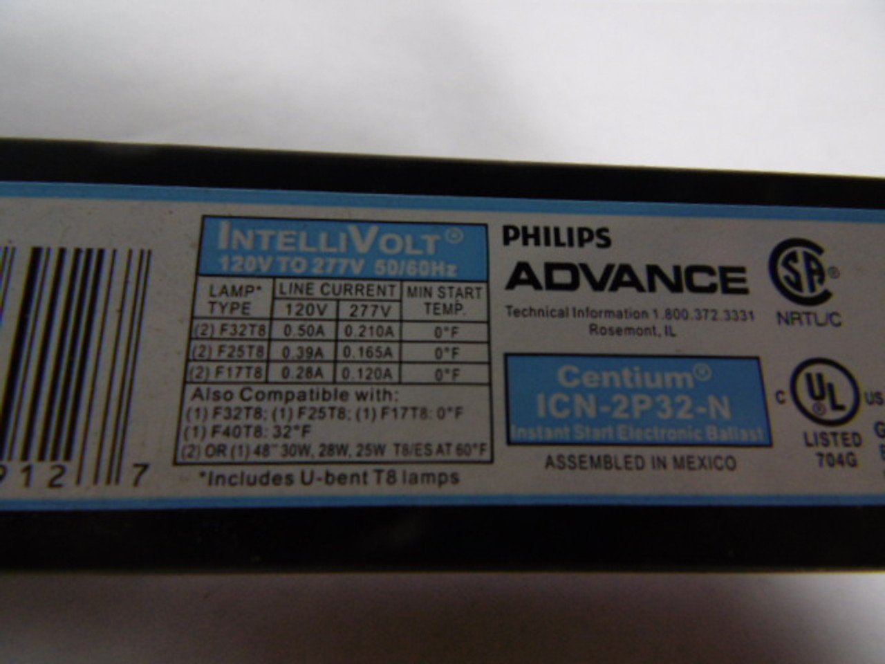 Philips ICN-2P32-N Instant Start Electric Ballast 120-277V 0.5-0.21 A 50/60 Hz USED