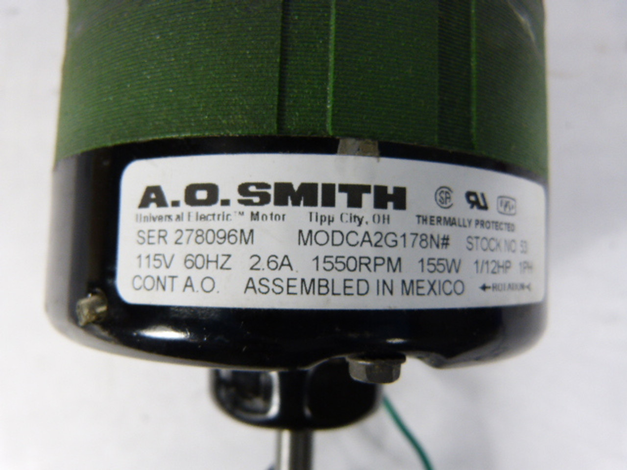 AO Smith 1/12HP 1550RPM 115V 1Ph 2.6A 60Hz USED