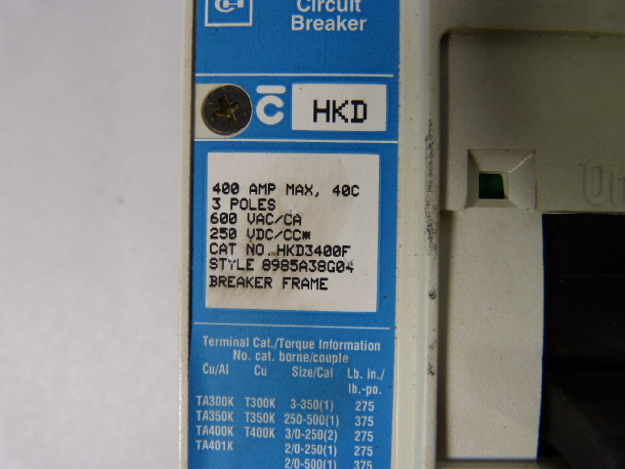 Cutler Hammer HDK3400F Circuit Breaker 400amp 3 Pole USED