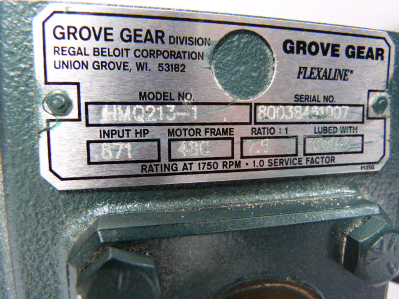 Grove Gear HMQ213-1 Worm Speed Reducer Ratio 7.5 .871Hp ! NEW !