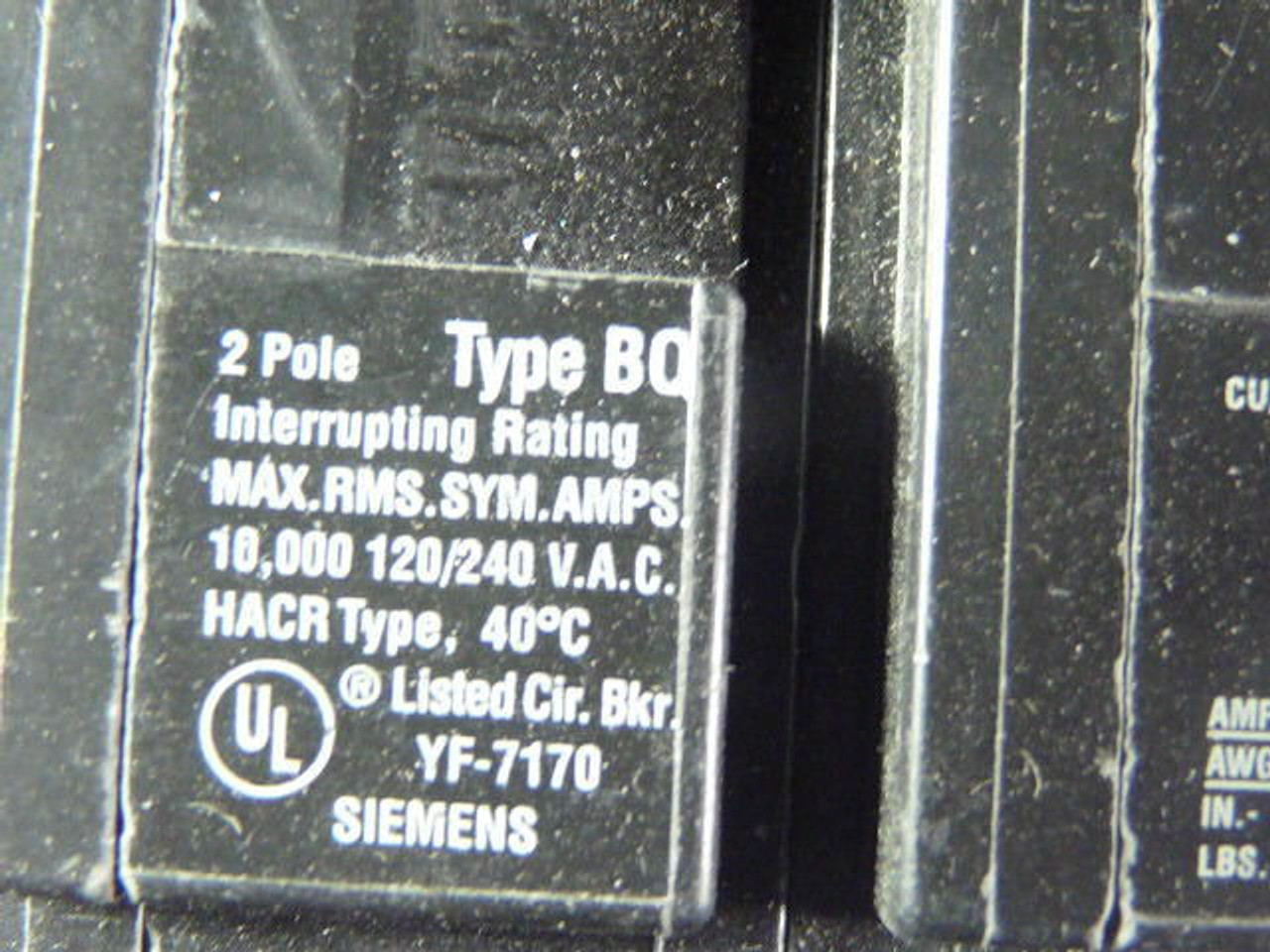 Siemens BQ215 Circuit Breaker 15A 2-Pole 120/240VAC USED