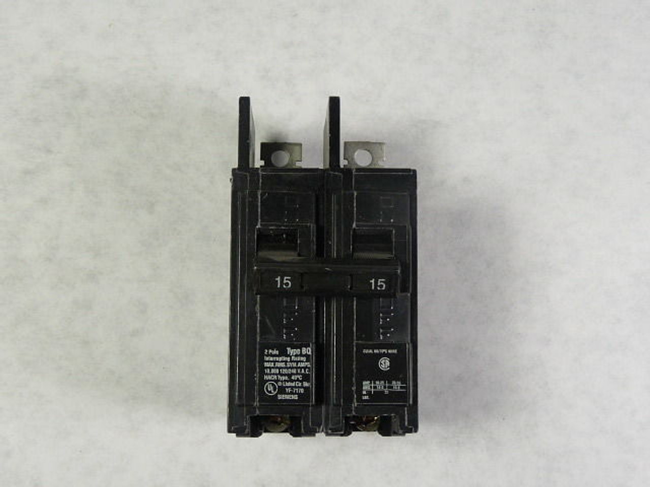 Siemens BQ215 Circuit Breaker 15A 2-Pole 120/240VAC USED