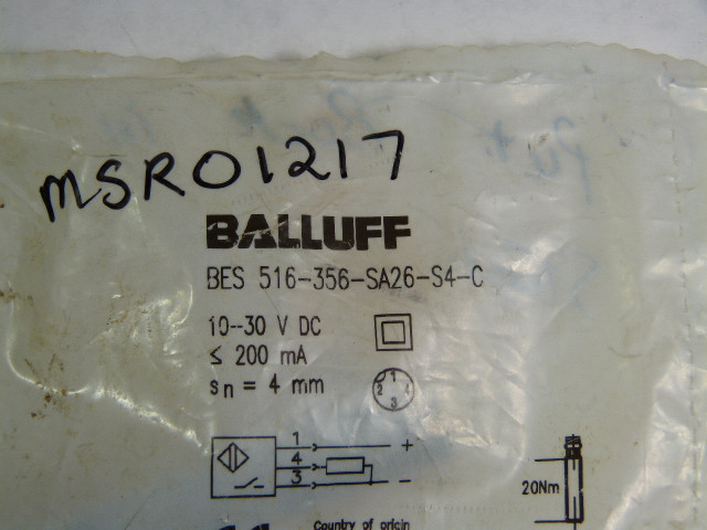 Balluff BES516356SA26S4C Sensor 10-30V DC 200mA 4mm NWB