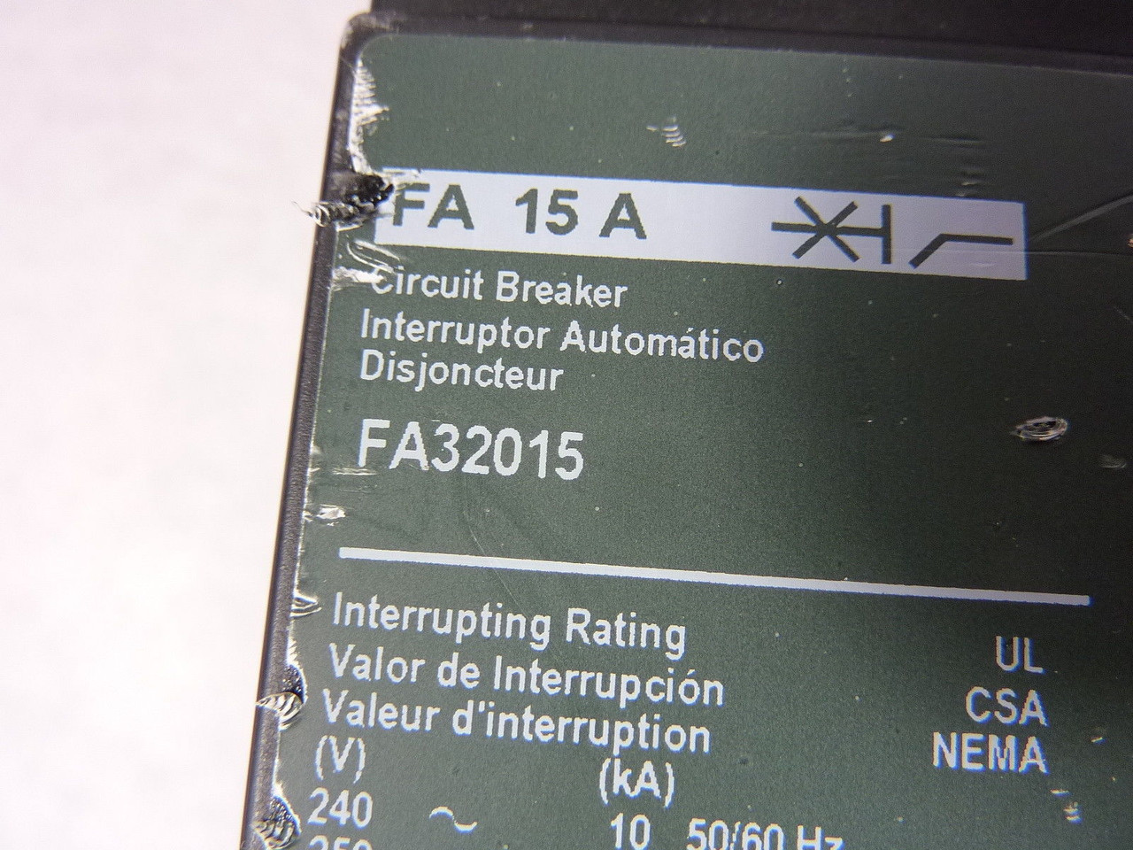 Square D FA32015 Circuit Breaker 3 Pole 240V 15A USED