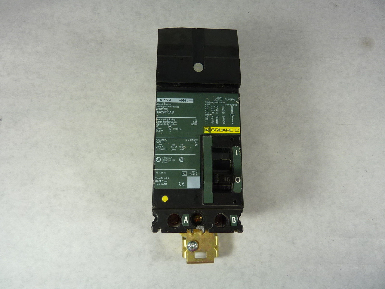 Square D FA22015AB Circuit Breaker 2 Pole 240V 15A USED