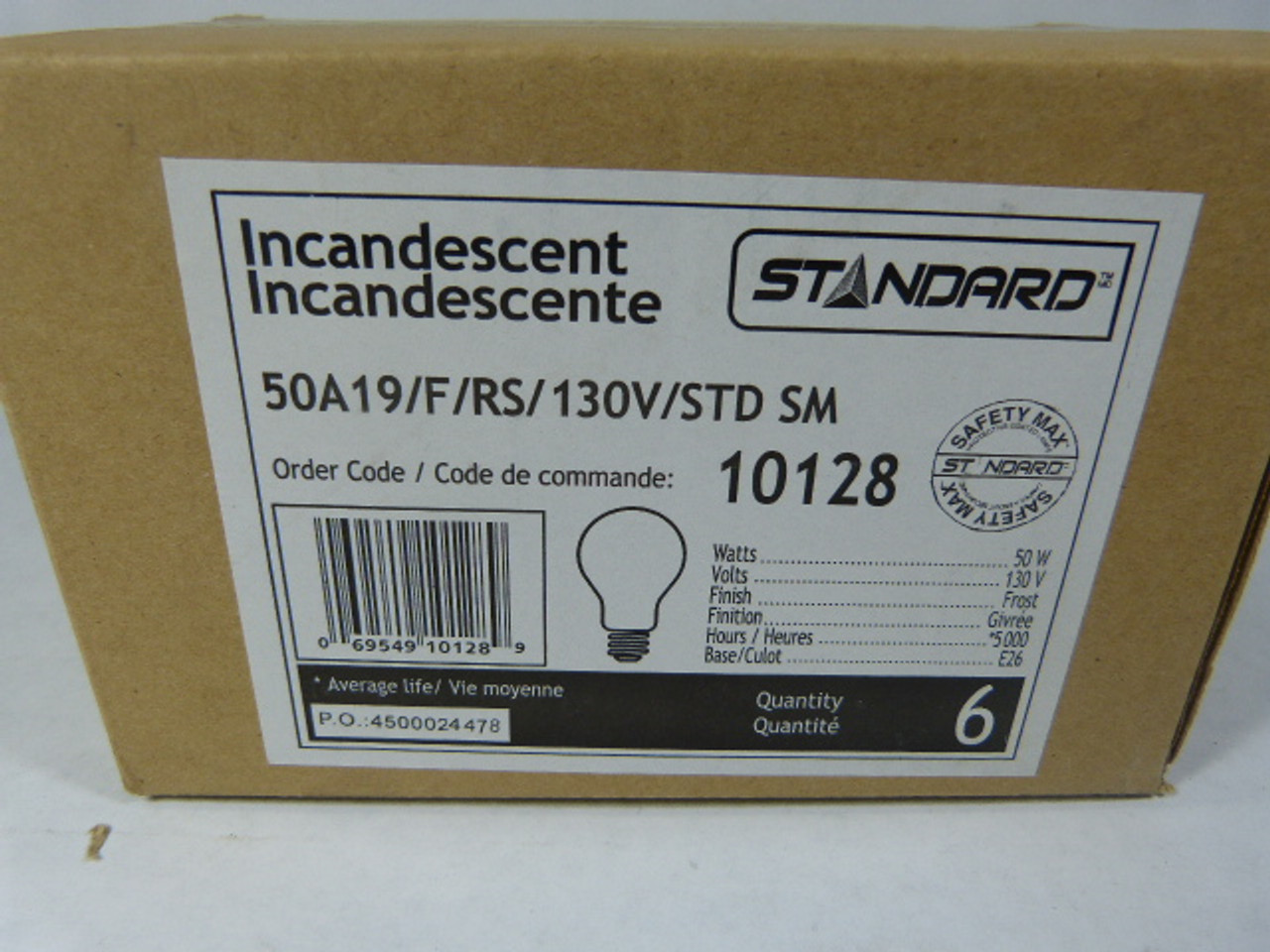 Standard 50A19/F/RS/130V/STD/SM Incandescent Lamp 130 V Box of 6 ! NEW !