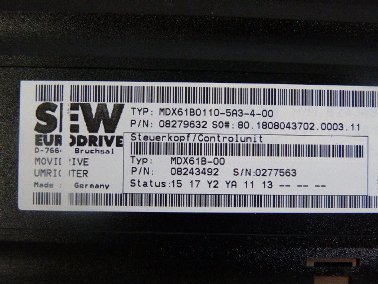 Sew-Eurodrive MDX61B0110-5A3-4-00 Drive 15HP 380/500VAC 11kW 3Ph  USED