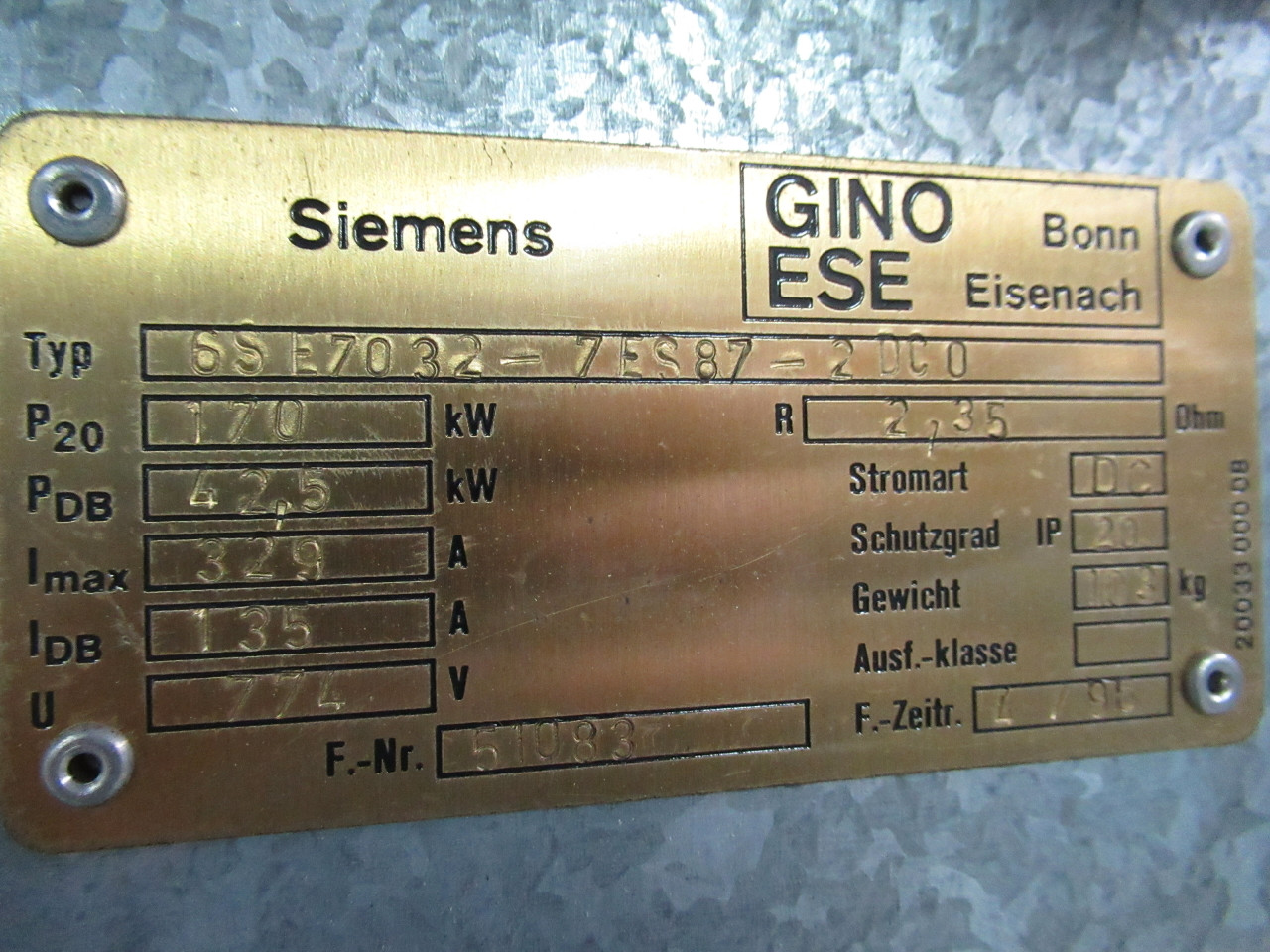 Siemens 6SE7032-7ES87-2DC0 Braking Resistor 42.5kW 135A 2.35 Ohms USED