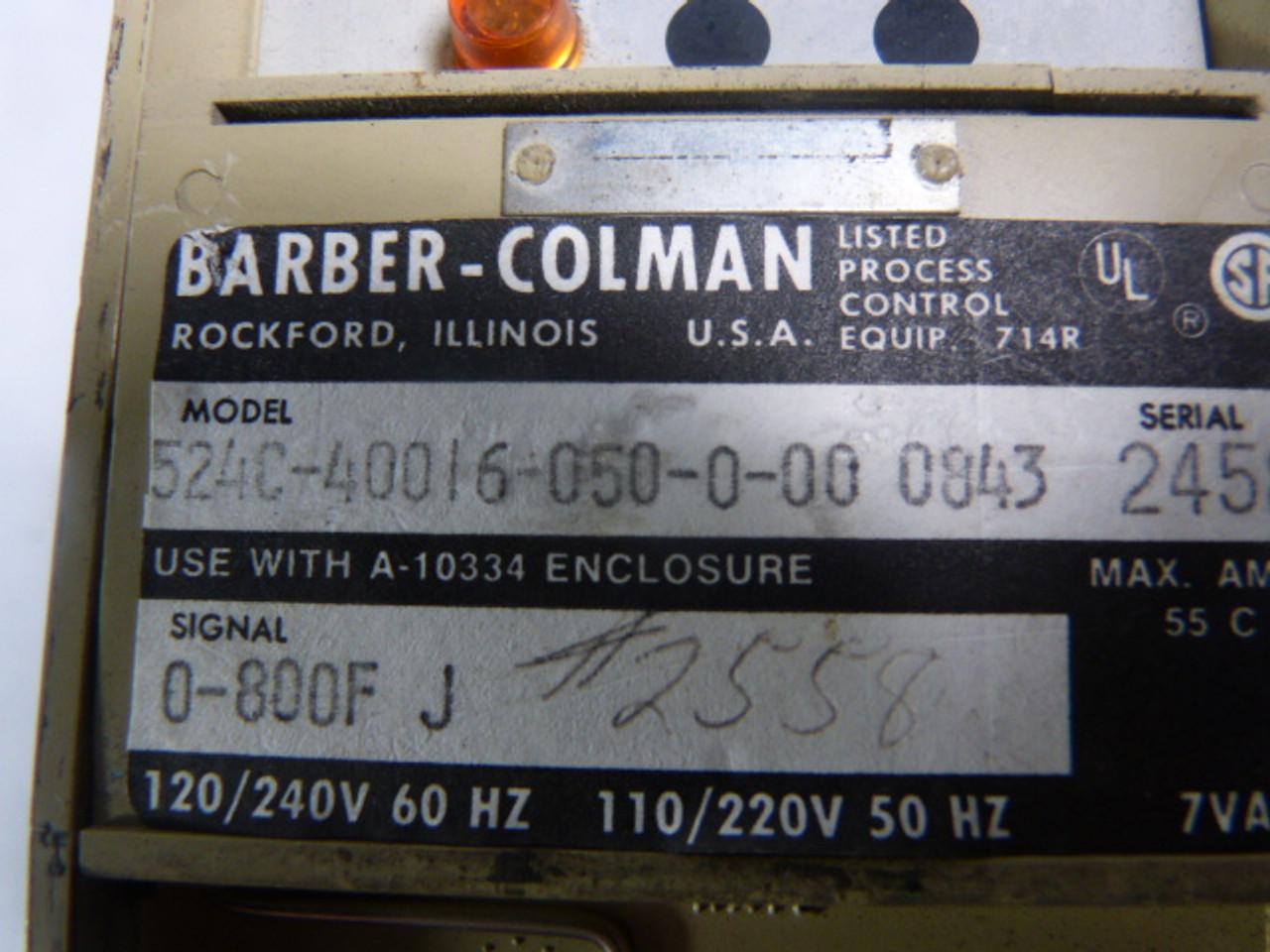 Barber Colman 524C-40016-050-0-00 Solid State Controller No Cover ! AS IS !
