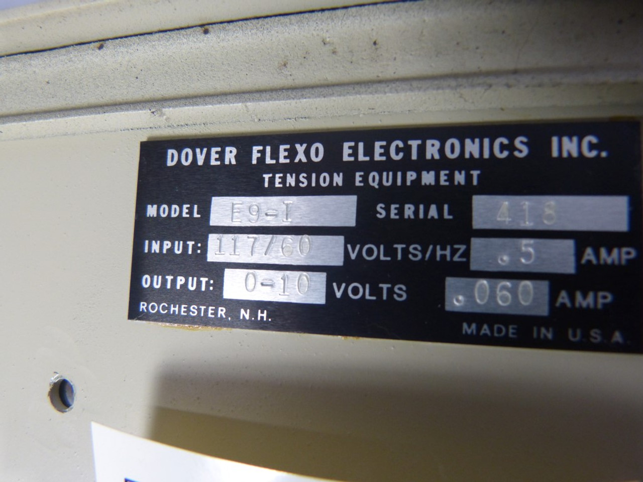 Dover Flexo E9-I Tension Control System 117/60V 0.5amp ! AS IS !