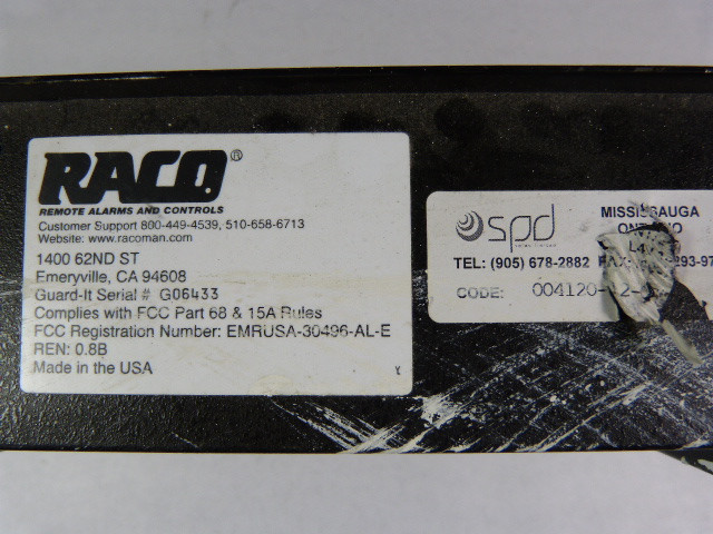 Raco 004120-02-0 Alarm Interface Panel USED