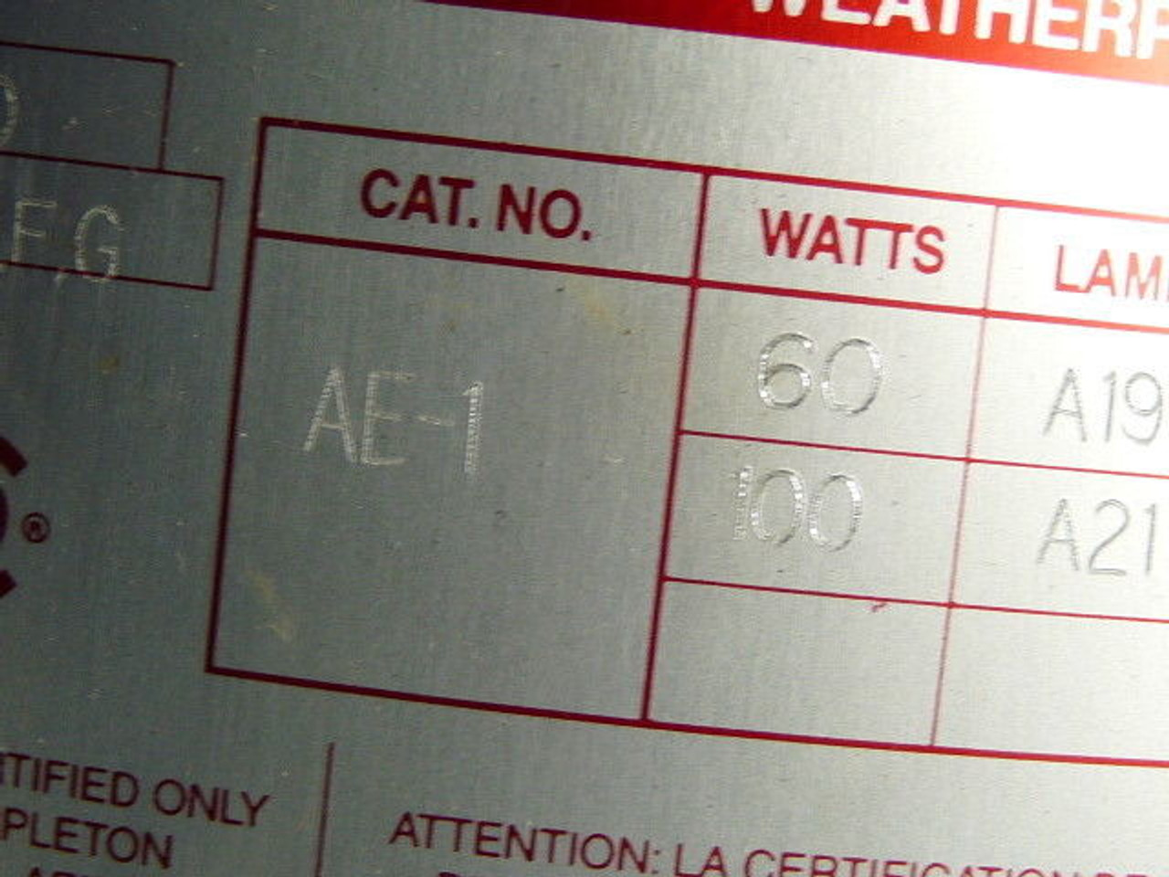 Appleton AE-1 Hazardous Location Incandescent Lighting Fixture 60-100W USED