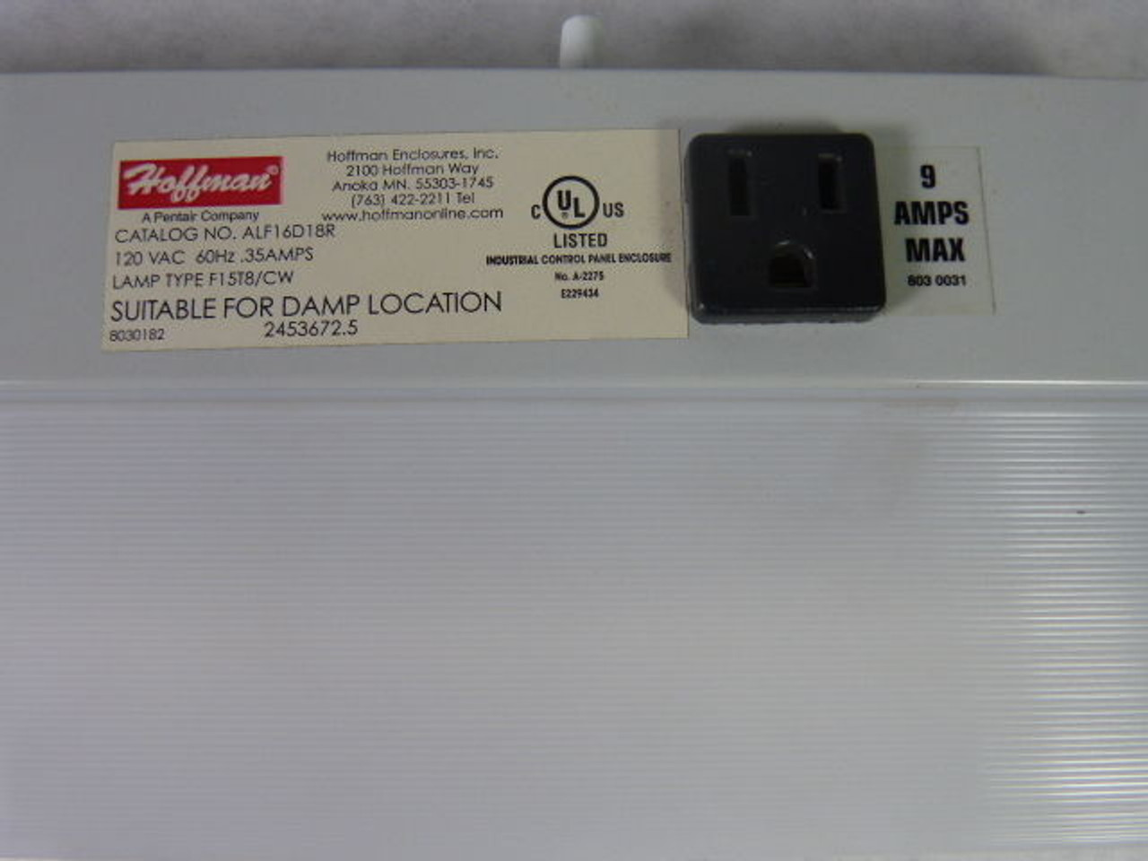 Hoffman ALF16D18R Fluorescent Light Fixture Suitable for Damp Location USED