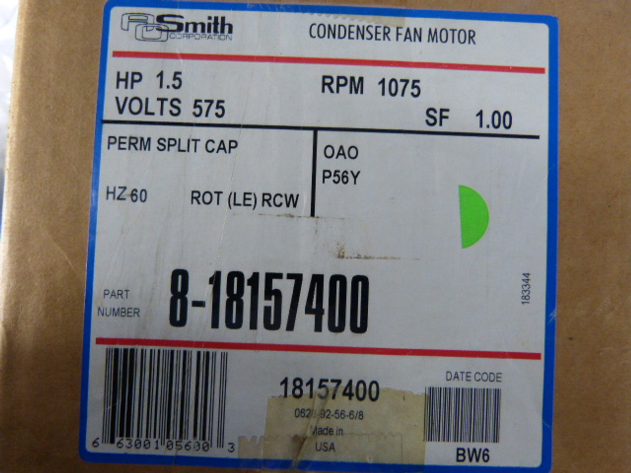 AO Smith 8-18157400 Motor 1.5HP 1075RPM 575V P56Y OAO 60HZ ! NEW !