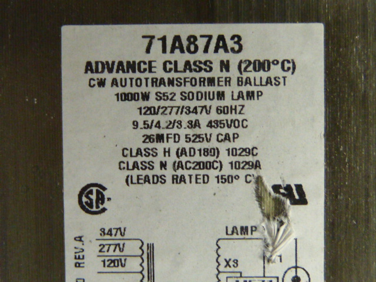 Advance 71A87A3 Ballast Kit 1000W 120/277/347V 26MFD USED