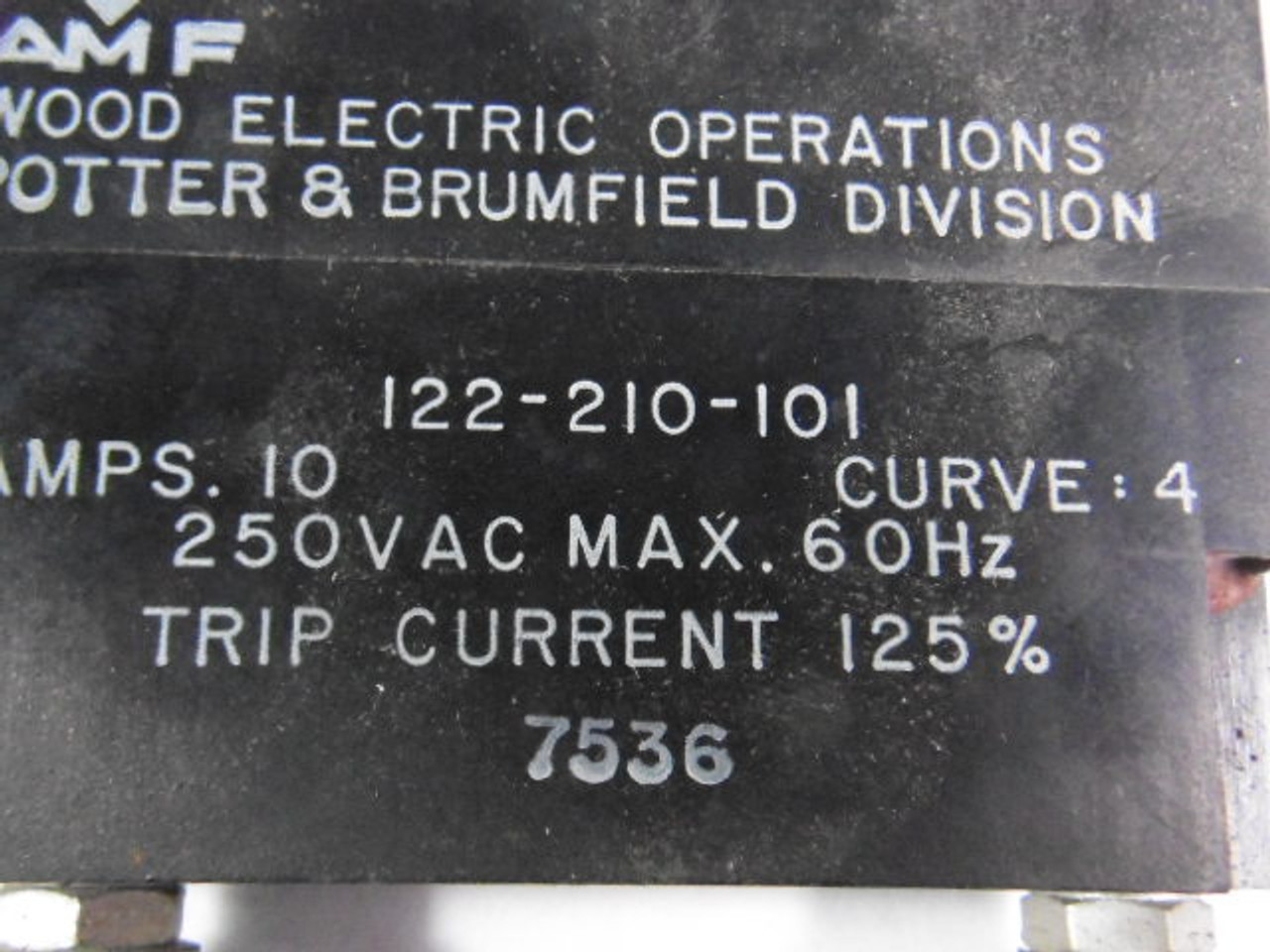 Potter & Brumfield 122-210-101 Circuit Breaker 1-Pole 10A 250V AC 60Hz USED