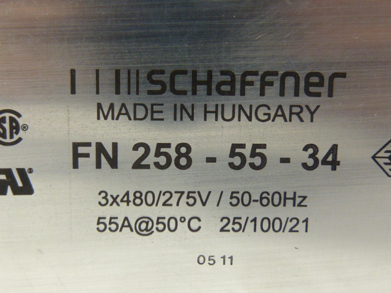 Schaffner FN258-55-34 RFI Power Line Filter 55A 25.8mA USED
