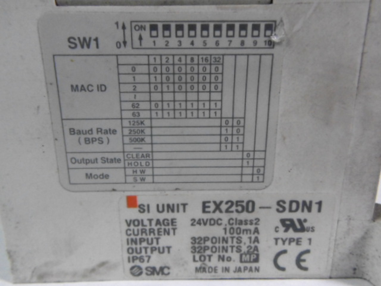 SMC EX250-SDN1 I/O Serial Interface Unit USED