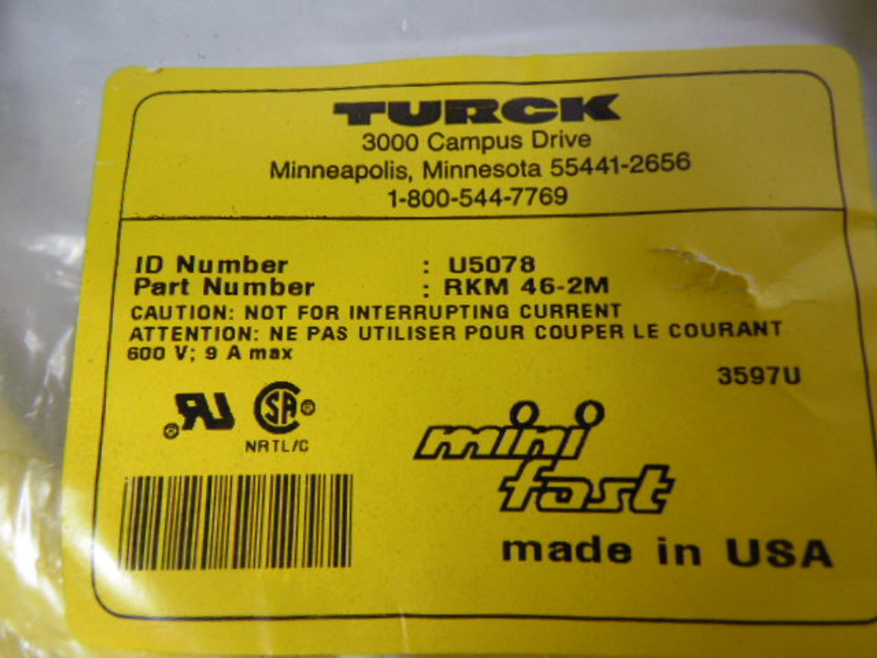 Turck RKM-46-2M Minifast Molded Cordset 4Pin 7/8Inch ! NWB !