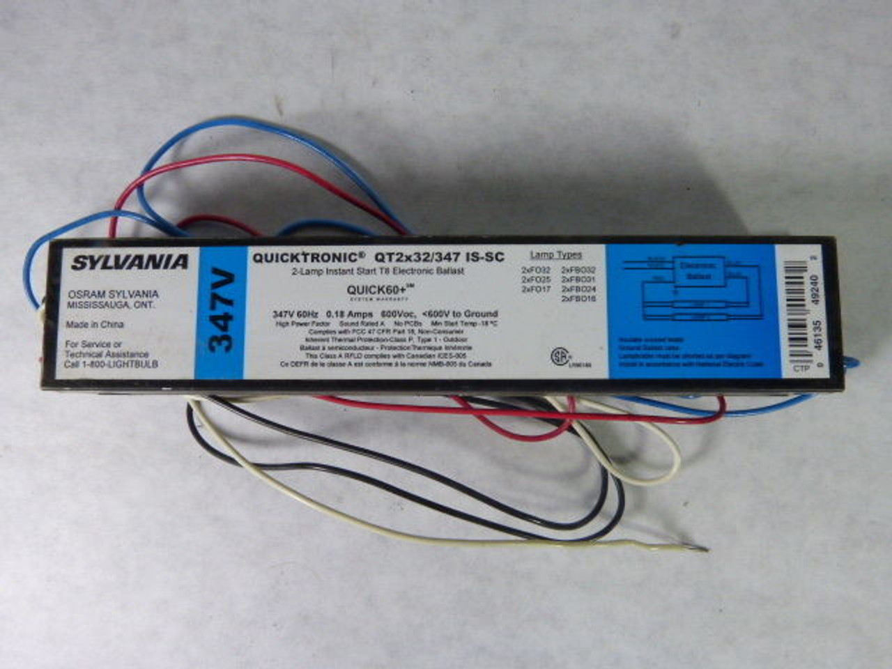 Sylvania QT2X32/347 IS/SC Ballast 2 Lamp Instant Start .18Amp 600V USED