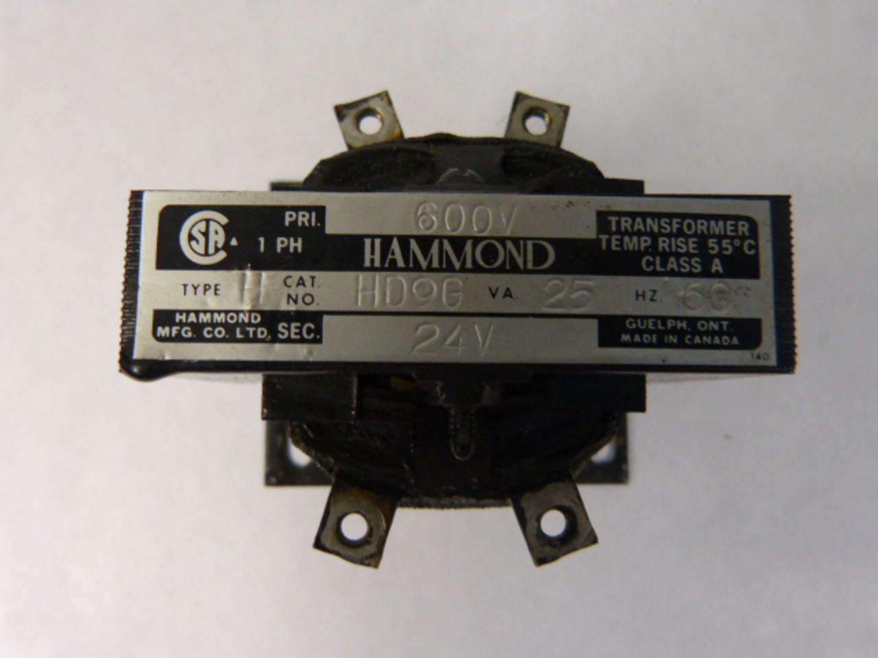 Hammond HD9G Transformer 600 V 1 PH 24 V 25 VA 60 HZ USED